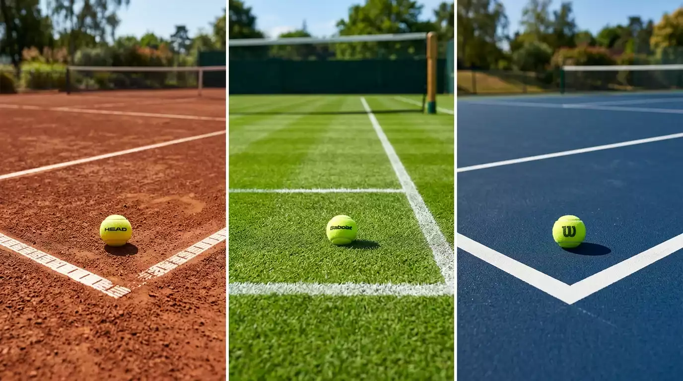 Tres tipos de superficie de tenis ATP: tierra batida, hierba y pista dura